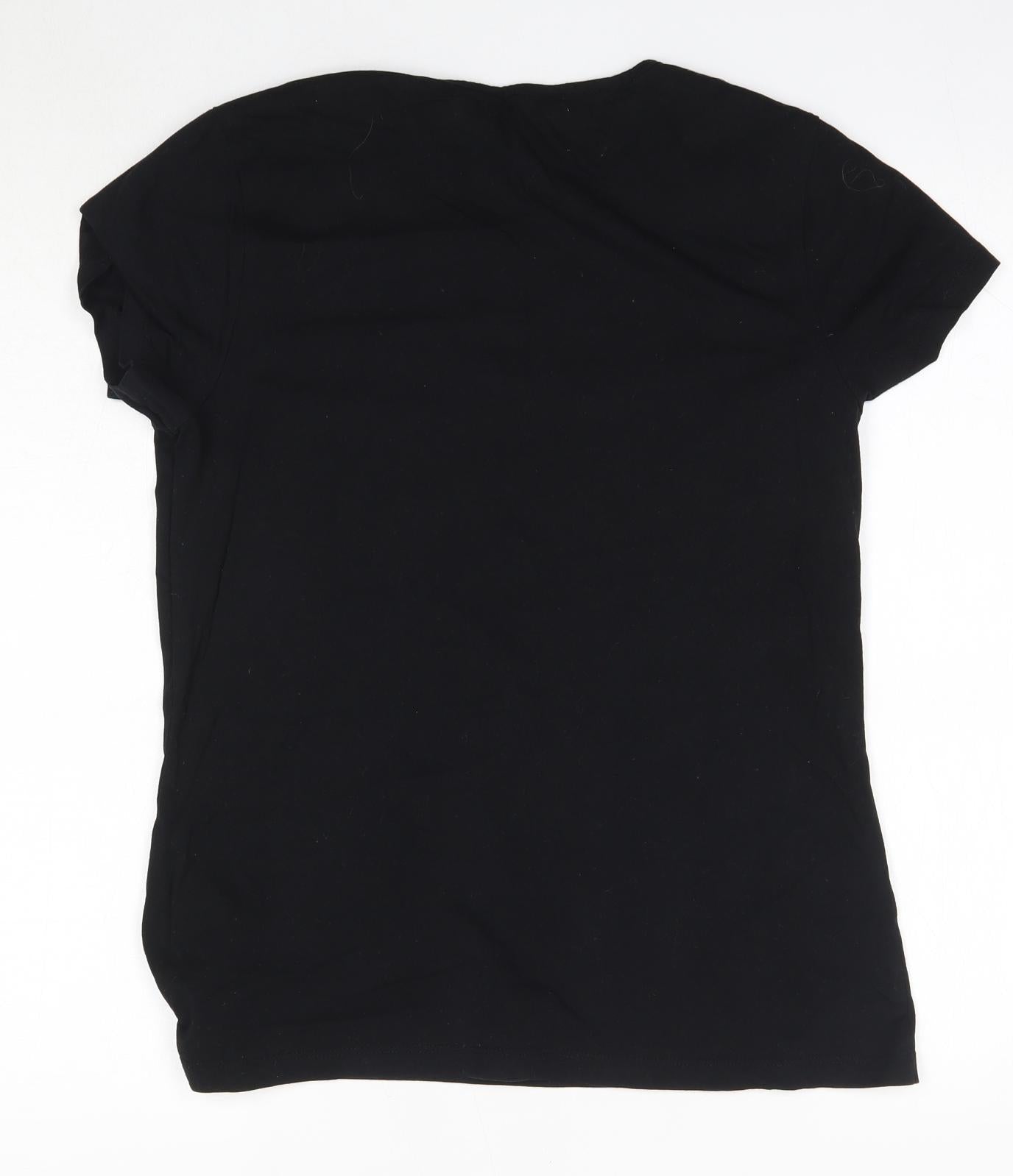 Peacocks Womens Black  100% Cotton Basic T-Shirt Size M Round Neck - Christmas