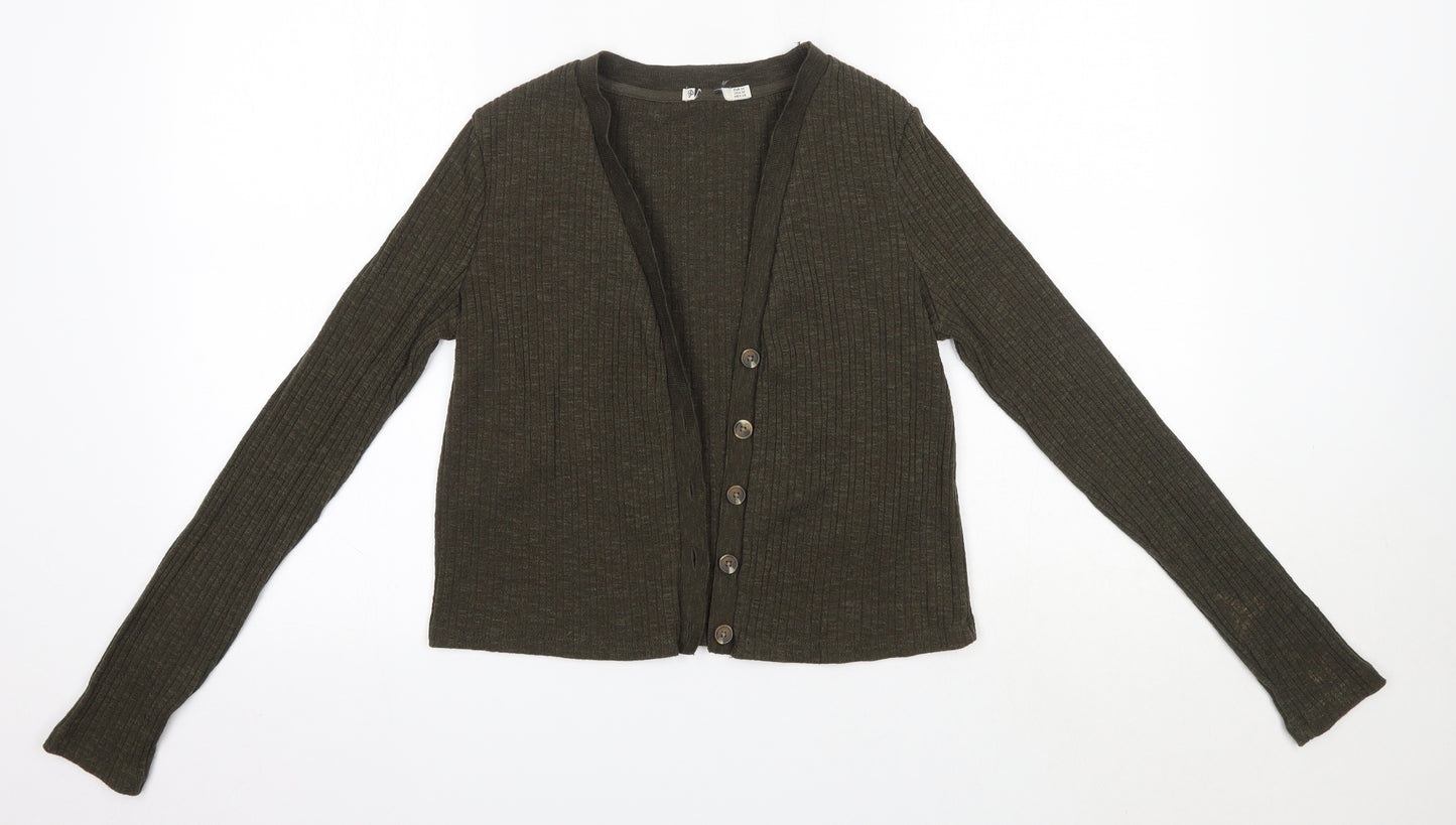 Stradivarius Womens Green Round Neck  Polycarbamide Cardigan Jumper Size M