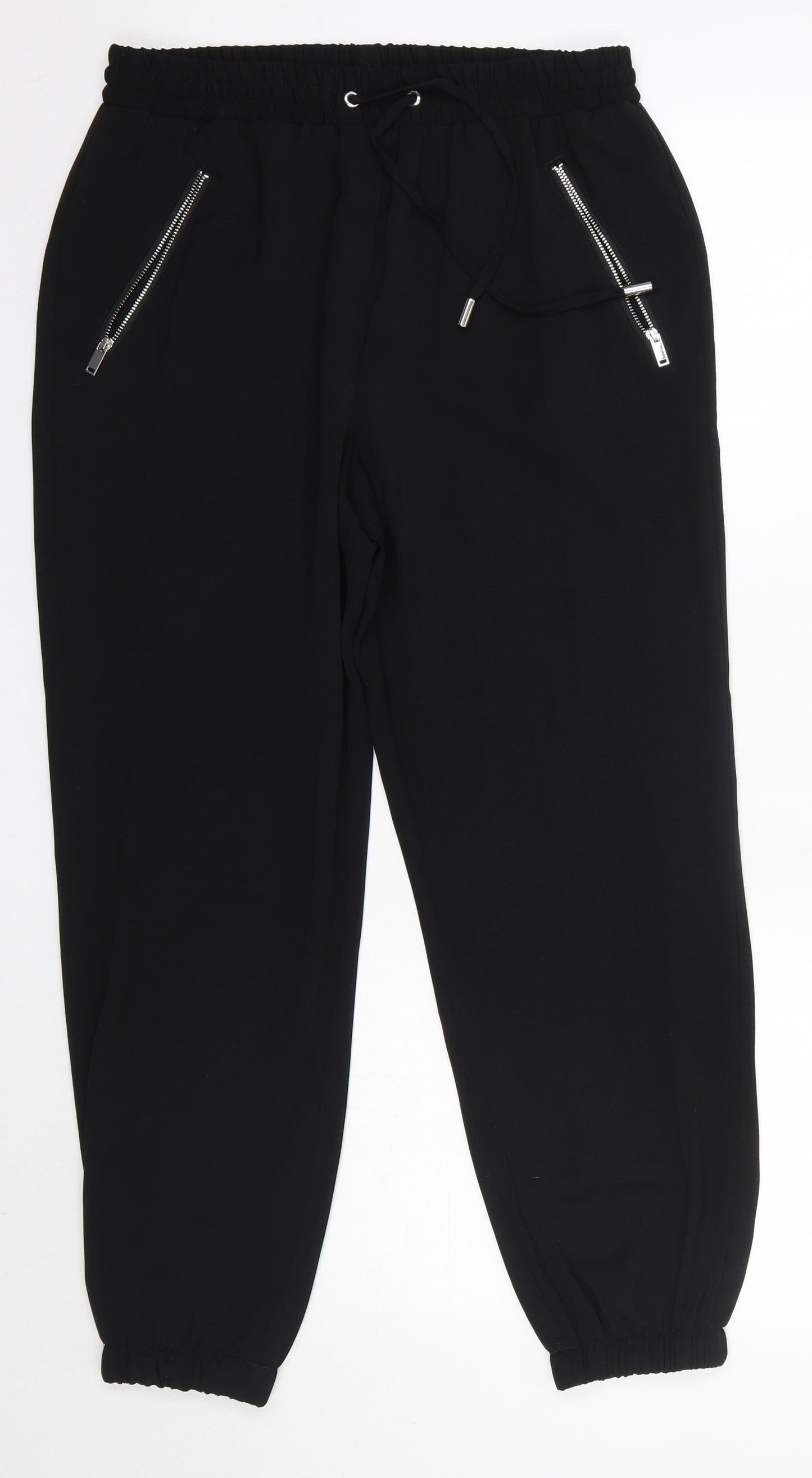 Matalan Womens Black  Polyester Jogger Trousers Size 10 L26 in Regular