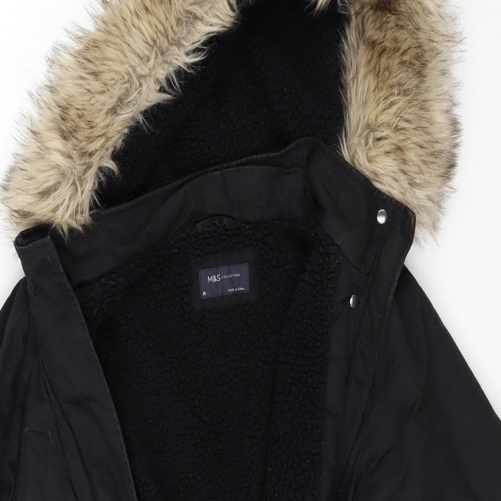 M&S Womens Black   Overcoat Coat Size 18