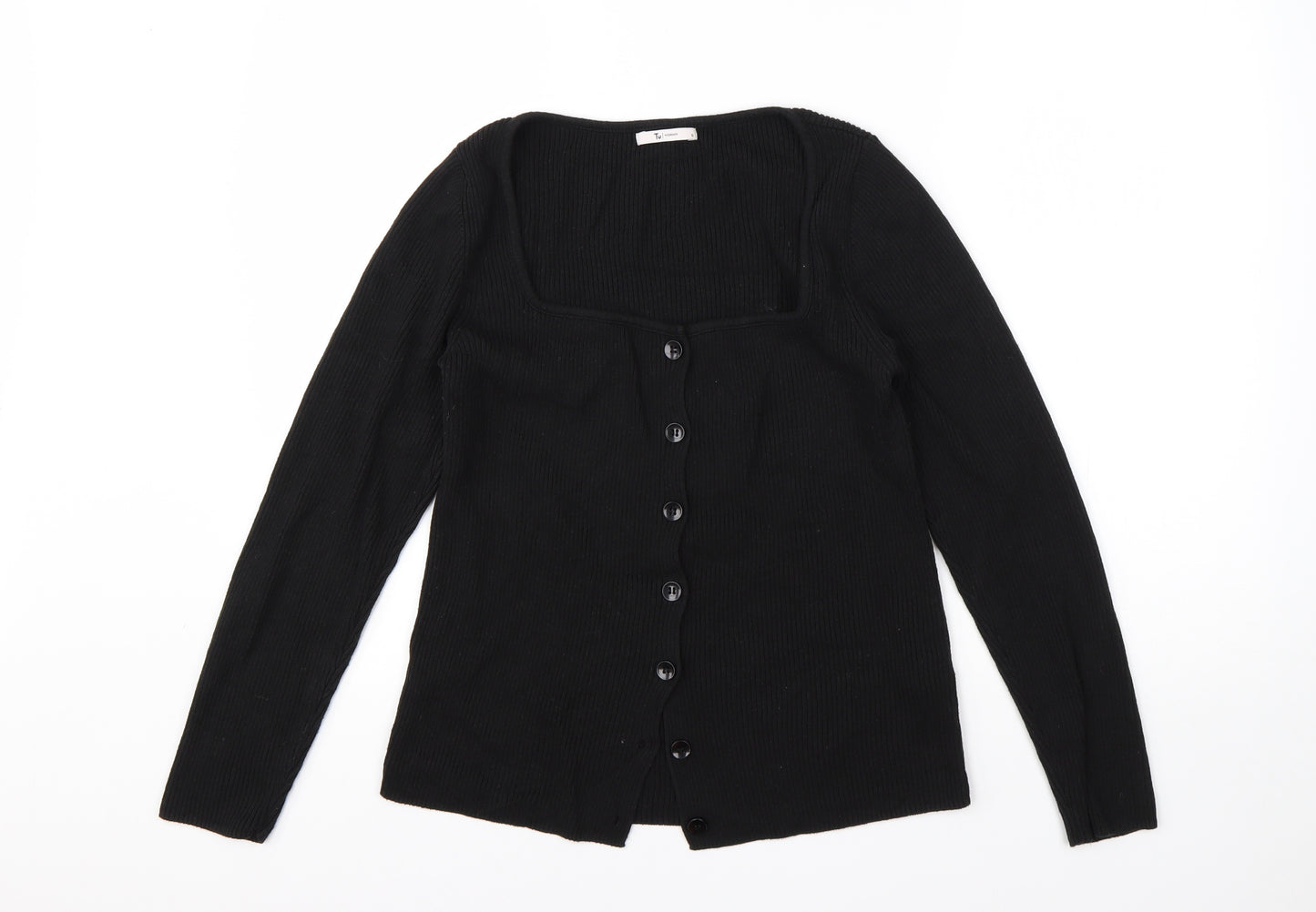TU Womens Black Square Neck  Acrylic Cardigan Jumper Size 10