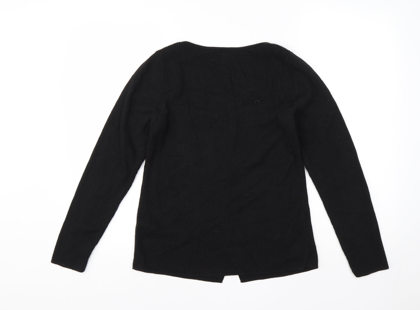 TU Womens Black Square Neck  Acrylic Cardigan Jumper Size 10