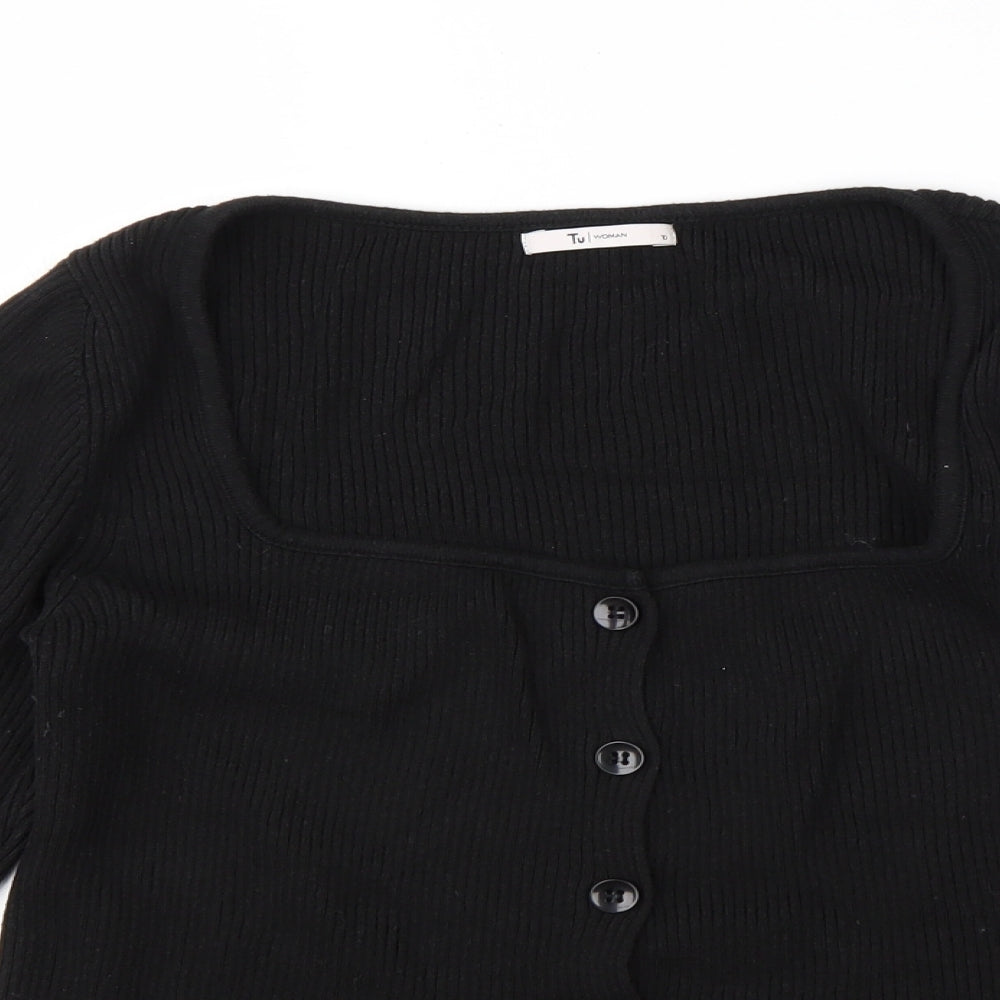 TU Womens Black Square Neck  Acrylic Cardigan Jumper Size 10