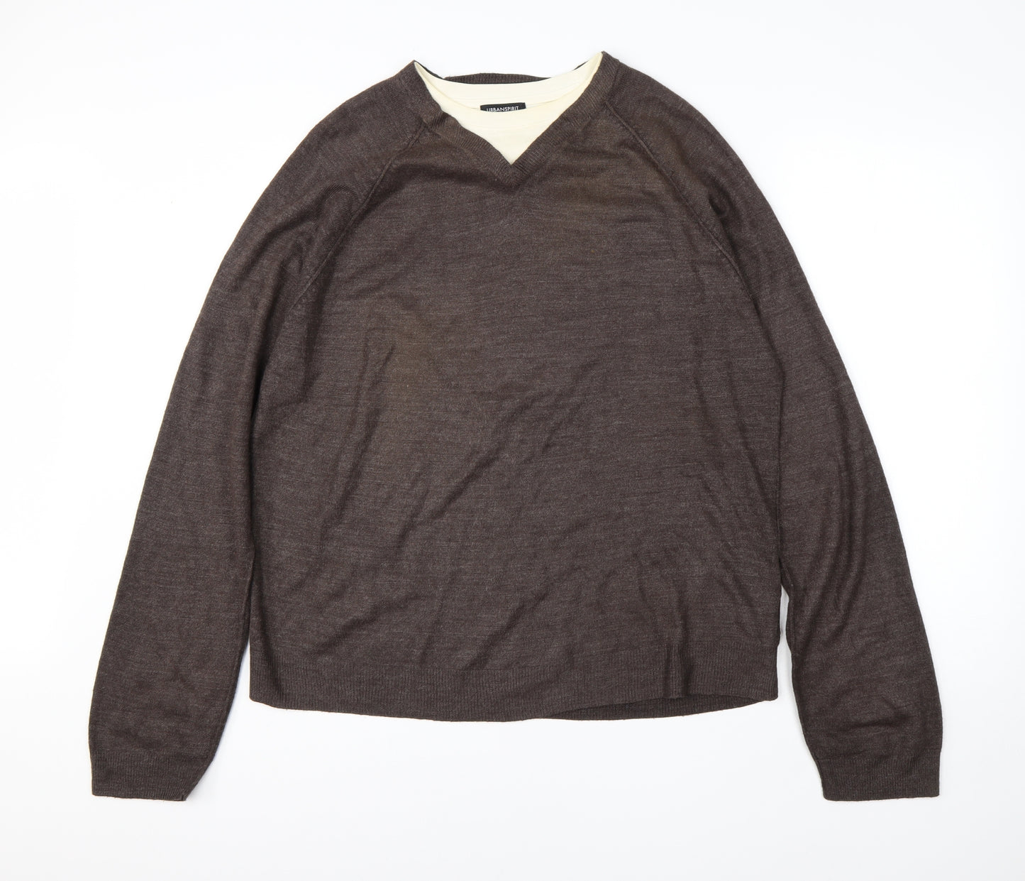Urban Spirit Mens Brown Round Neck  Acrylic Pullover Jumper Size XL