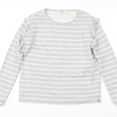 Papaya Womens Grey Round Neck Striped Cotton Pullover Jumper Size 14