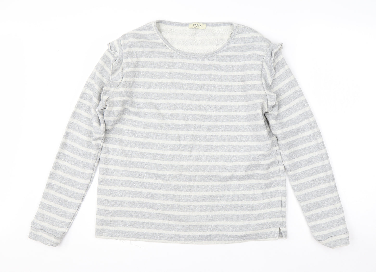 Papaya Womens Grey Round Neck Striped Cotton Pullover Jumper Size 14