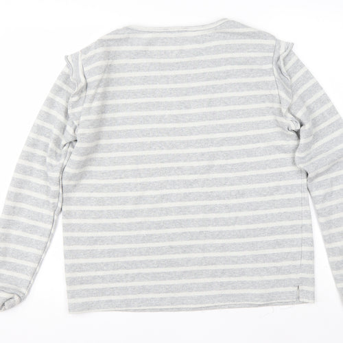 Papaya Womens Grey Round Neck Striped Cotton Pullover Jumper Size 14