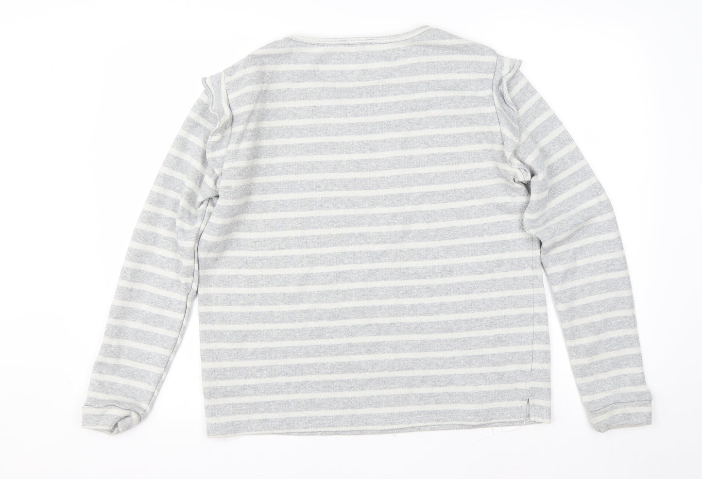 Papaya Womens Grey Round Neck Striped Cotton Pullover Jumper Size 14