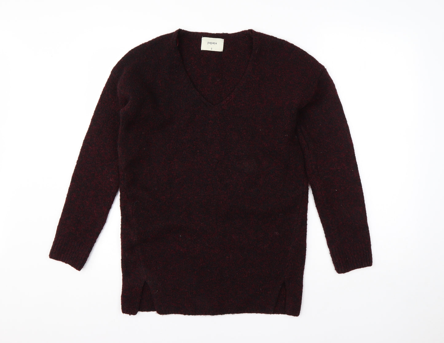 Papaya Womens Red V-Neck  Acrylic Pullover Jumper Size S