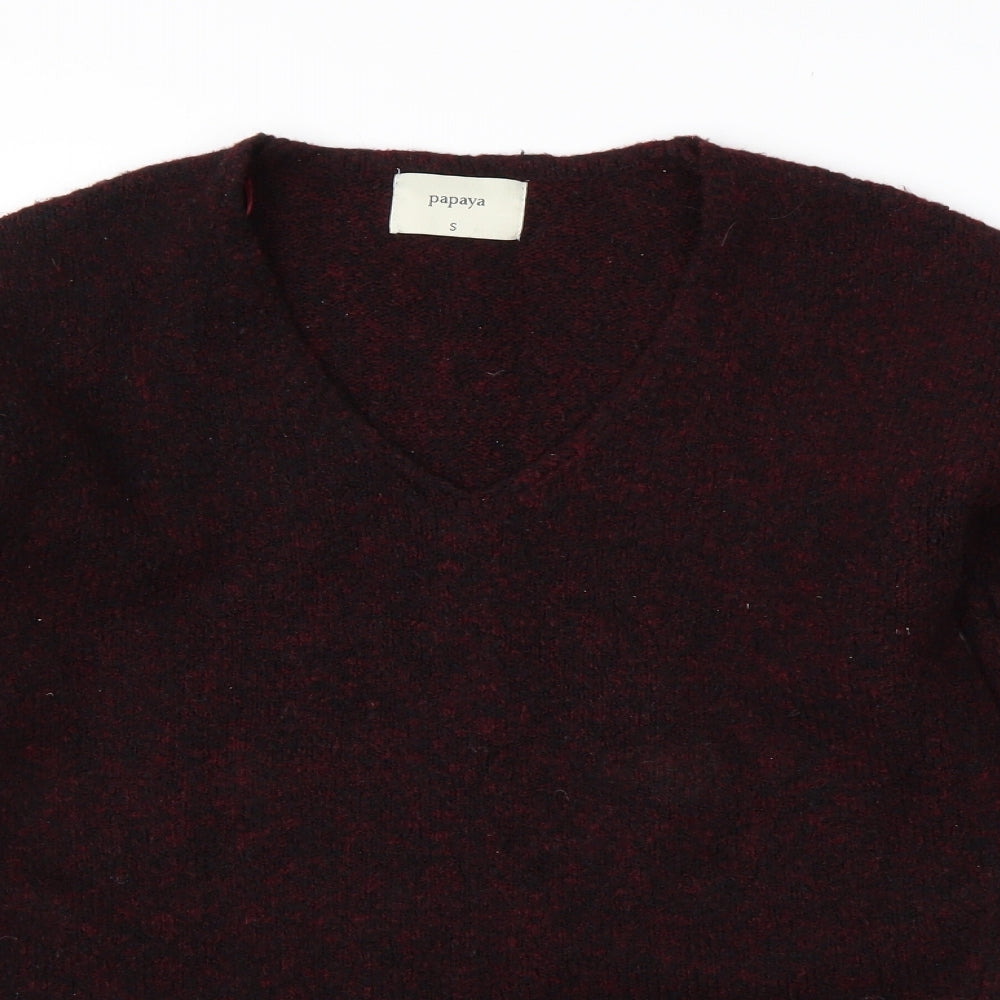 Papaya Womens Red V-Neck  Acrylic Pullover Jumper Size S