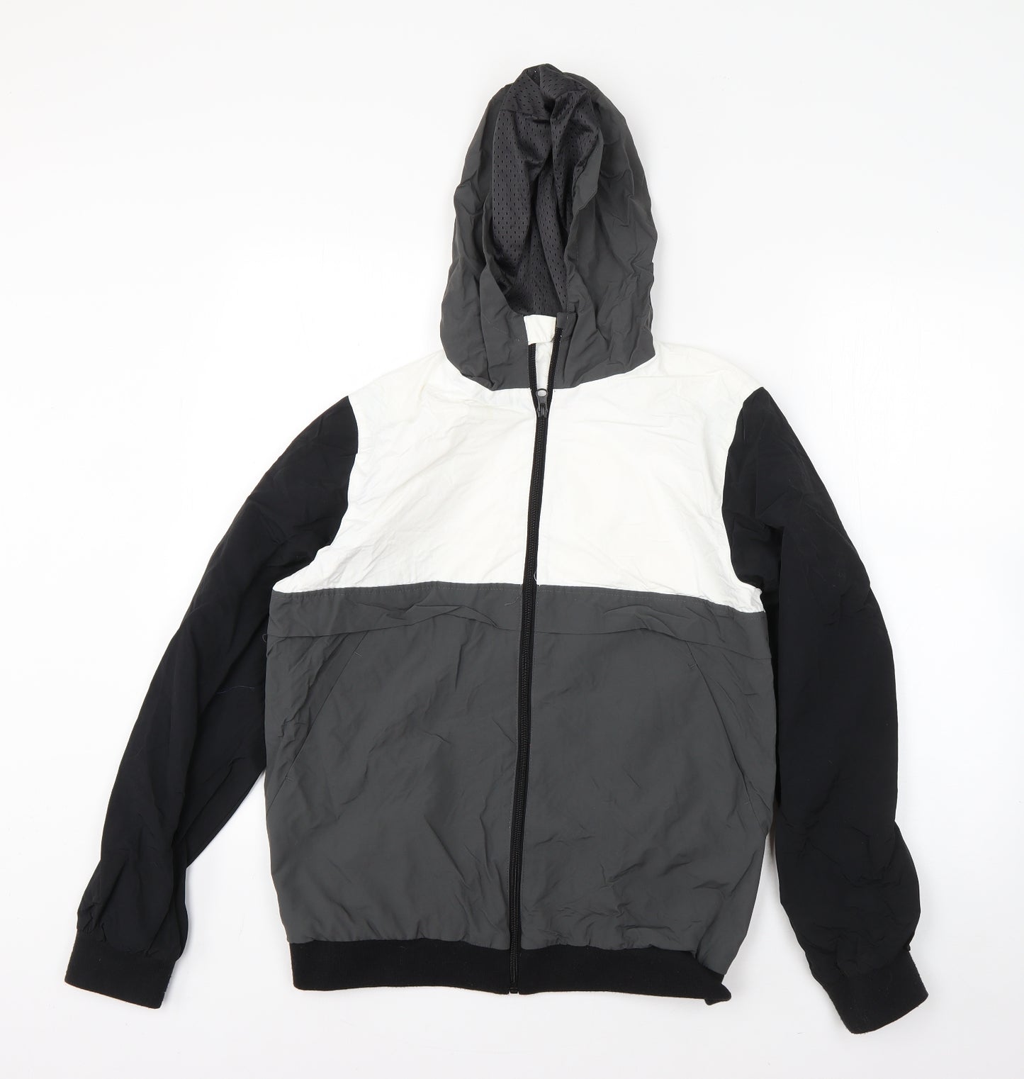 Primark Boys Grey Colourblock Nylon Full Zip Hoodie Size 13 Years  Zip