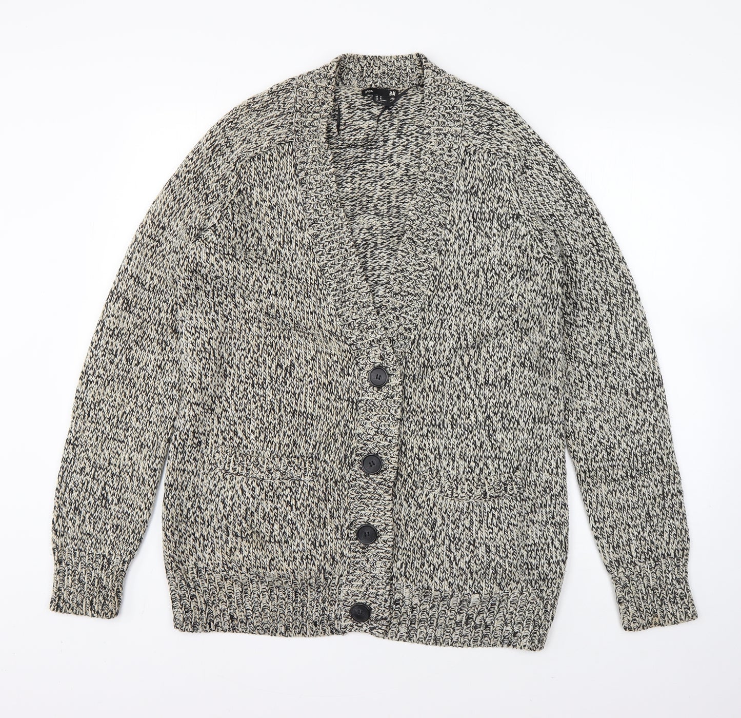 H&M Mens Grey V-Neck  Acrylic Cardigan Jumper Size M
