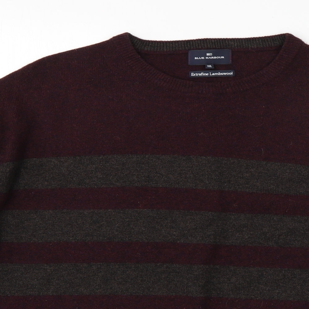 M&S Mens Red Round Neck Striped Wool Pullover Jumper Size 2XL
