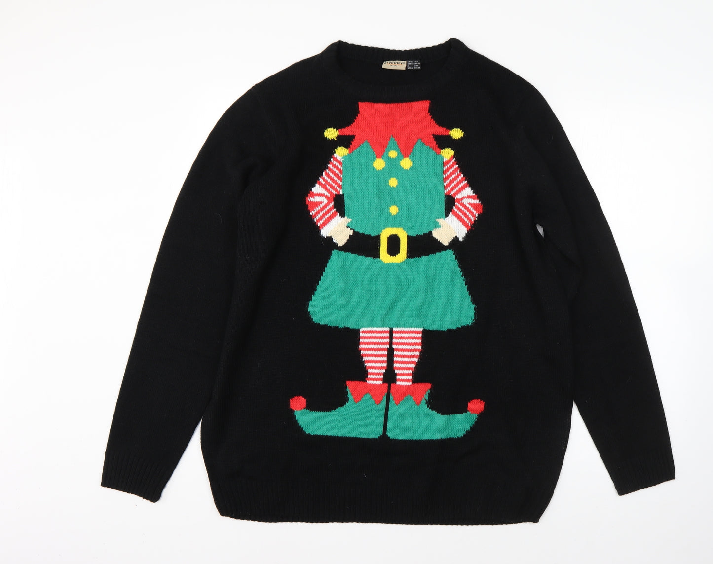 Livergy Mens Black Round Neck  Acrylic Pullover Jumper Size XL   - christmas elf