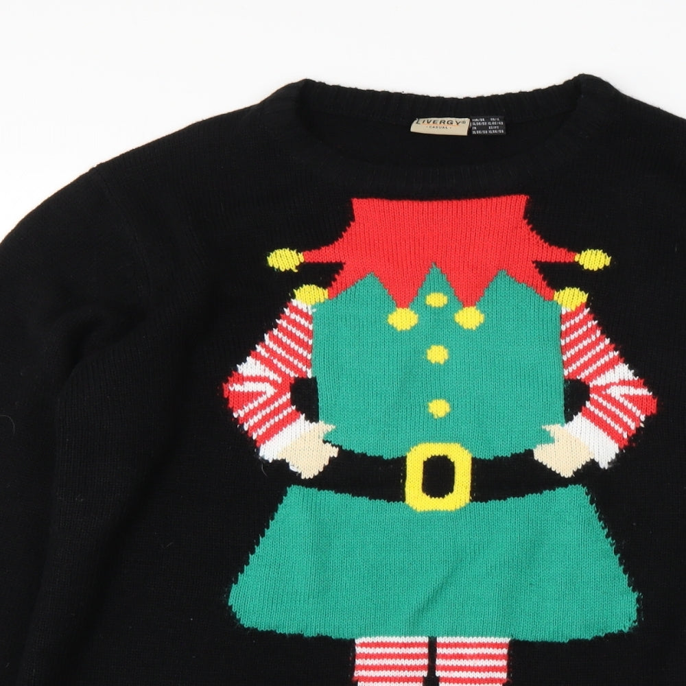 Livergy Mens Black Round Neck  Acrylic Pullover Jumper Size XL   - christmas elf