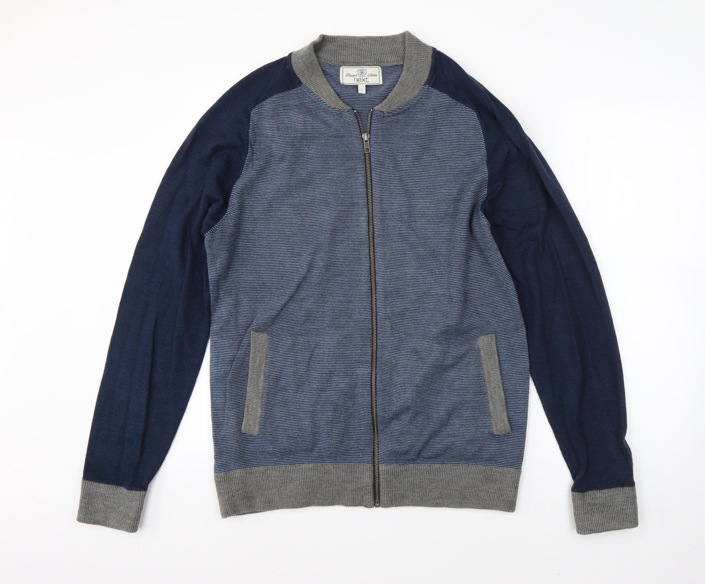 NEXT Mens Blue High Neck  Acrylic Full Zip Jumper Size L