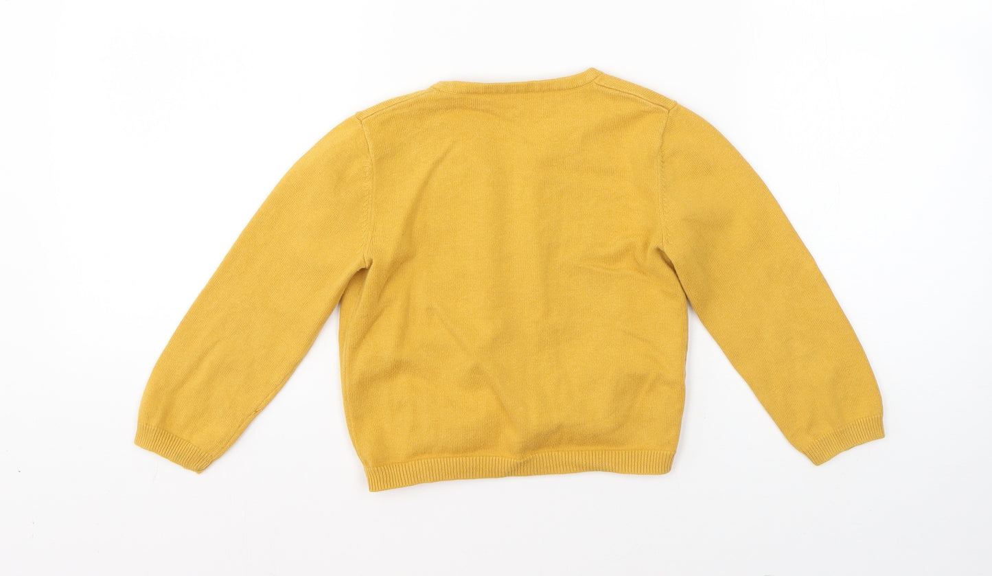 Preworn Girls Yellow Round Neck  Cotton Cardigan Jumper Size 3-4 Years