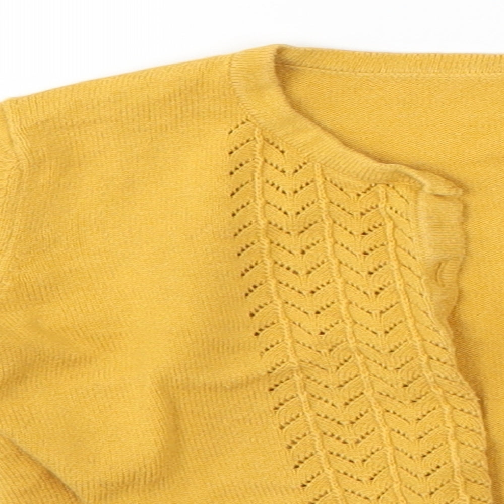 Preworn Girls Yellow Round Neck  Cotton Cardigan Jumper Size 3-4 Years