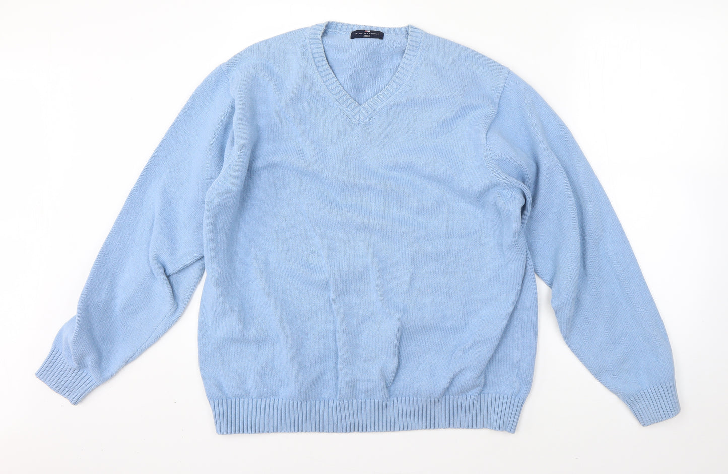 M&S Mens Blue V-Neck  Cotton Pullover Jumper Size XL