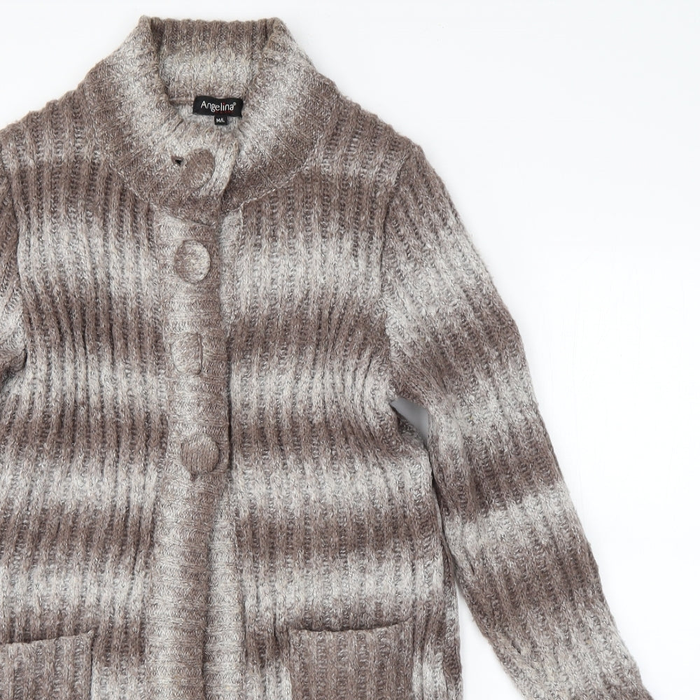 Angelina Womens Brown Striped  Jacket Coatigan Size L
