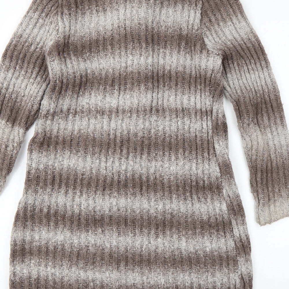 Angelina Womens Brown Striped  Jacket Coatigan Size L