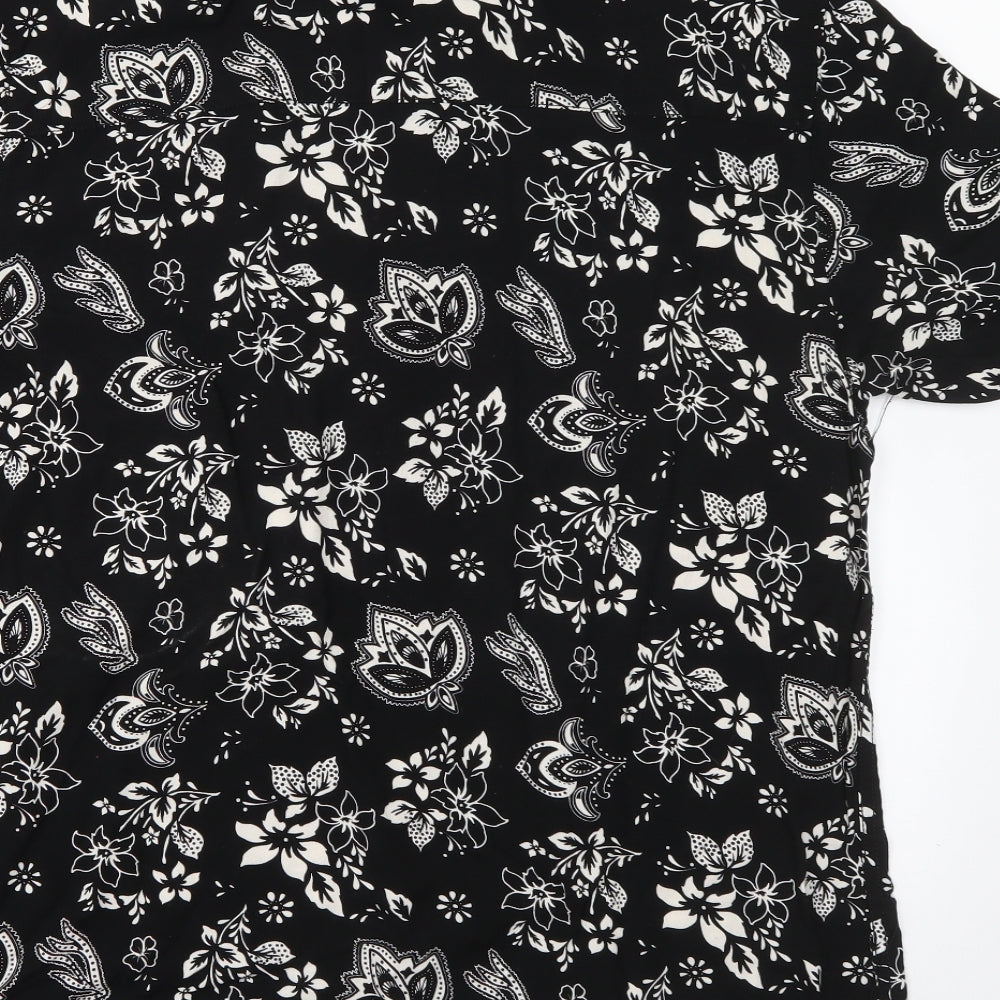 Peacocks Mens Black Floral Viscose  Button-Up Size L Collared