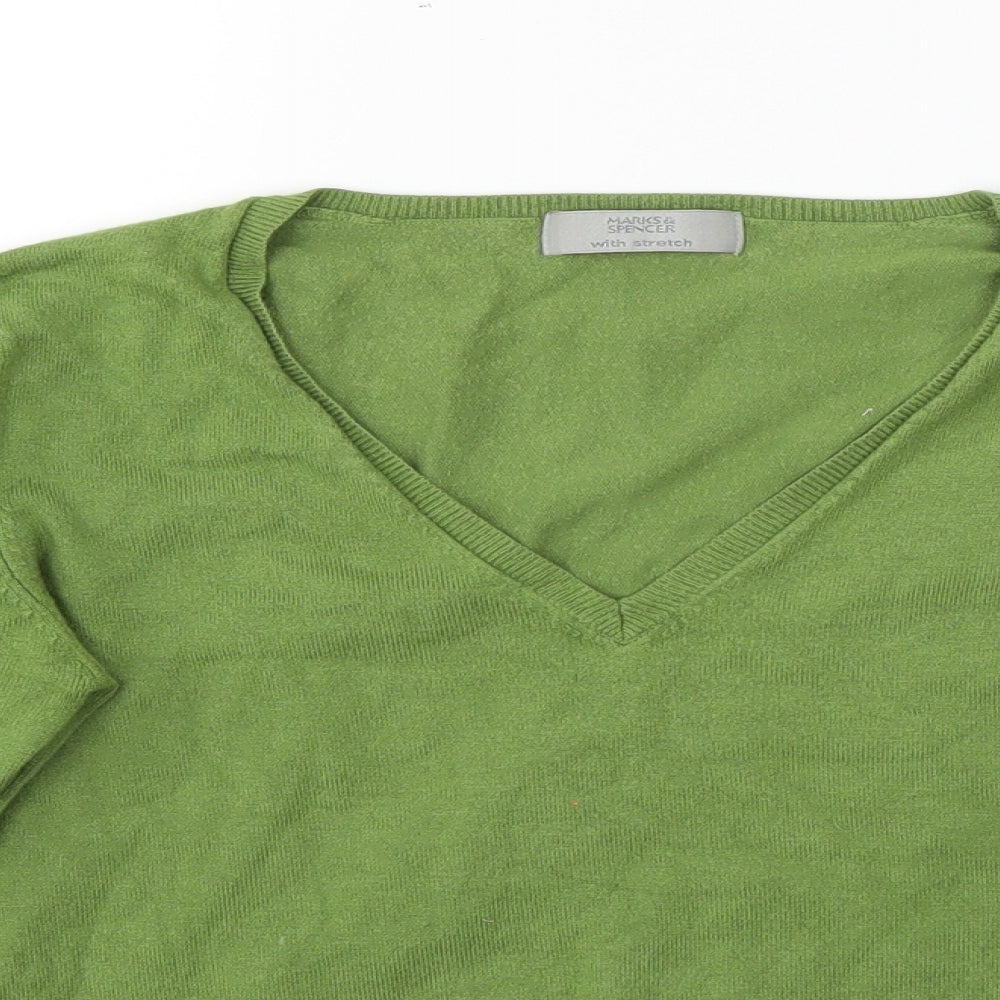 M&S Womens Green V-Neck  Viscose Pullover Jumper Size 8