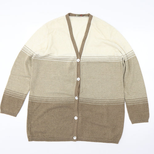 Samoon Womens Beige V-Neck  Viscose Cardigan Jumper Size 16
