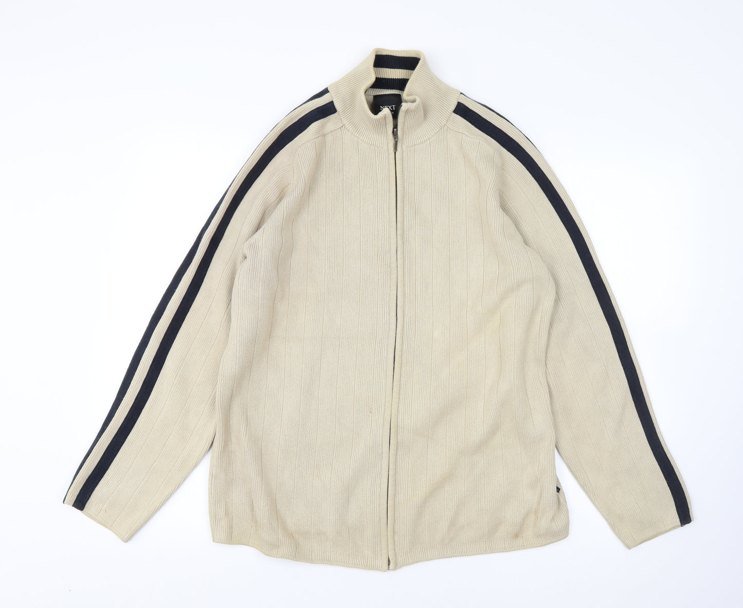 NEXT Mens Beige High Neck  Acrylic Full Zip Jumper Size M
