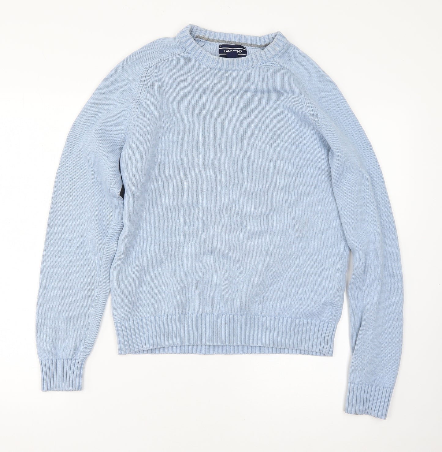 Land's End Mens Blue Round Neck  Cotton Pullover Jumper Size S