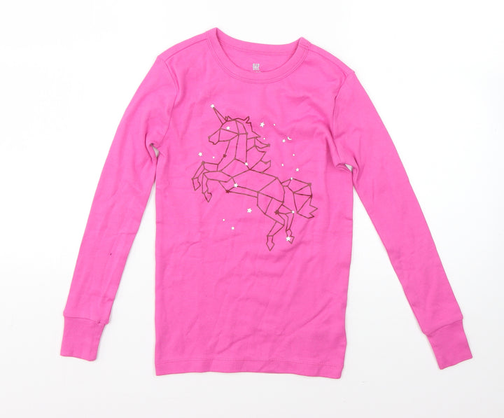 Gap Girls Pink Round Neck  Cotton Pullover Jumper Size 8 Years   - unicorn