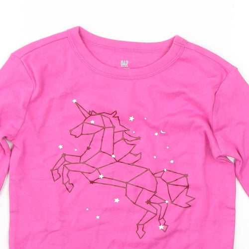 Gap Girls Pink Round Neck  Cotton Pullover Jumper Size 8 Years   - unicorn