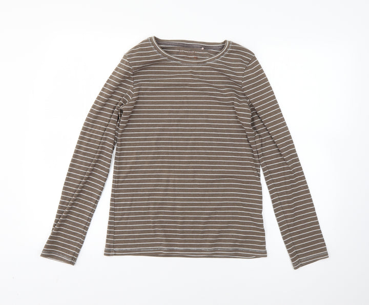 NEXT Girls Brown Round Neck Striped Cotton Pullover Jumper Size 15 Years