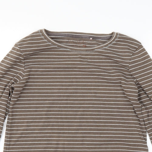 NEXT Girls Brown Round Neck Striped Cotton Pullover Jumper Size 15 Years