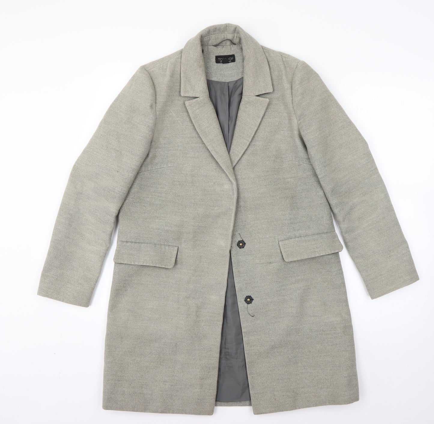 Topshop Womens Grey   Overcoat Coat Size 6  Snap