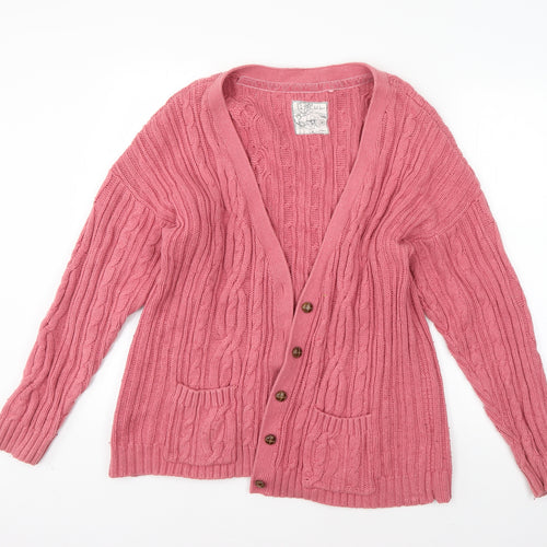 Fat Face Womens Pink V-Neck  Cotton Cardigan Jumper Size 18