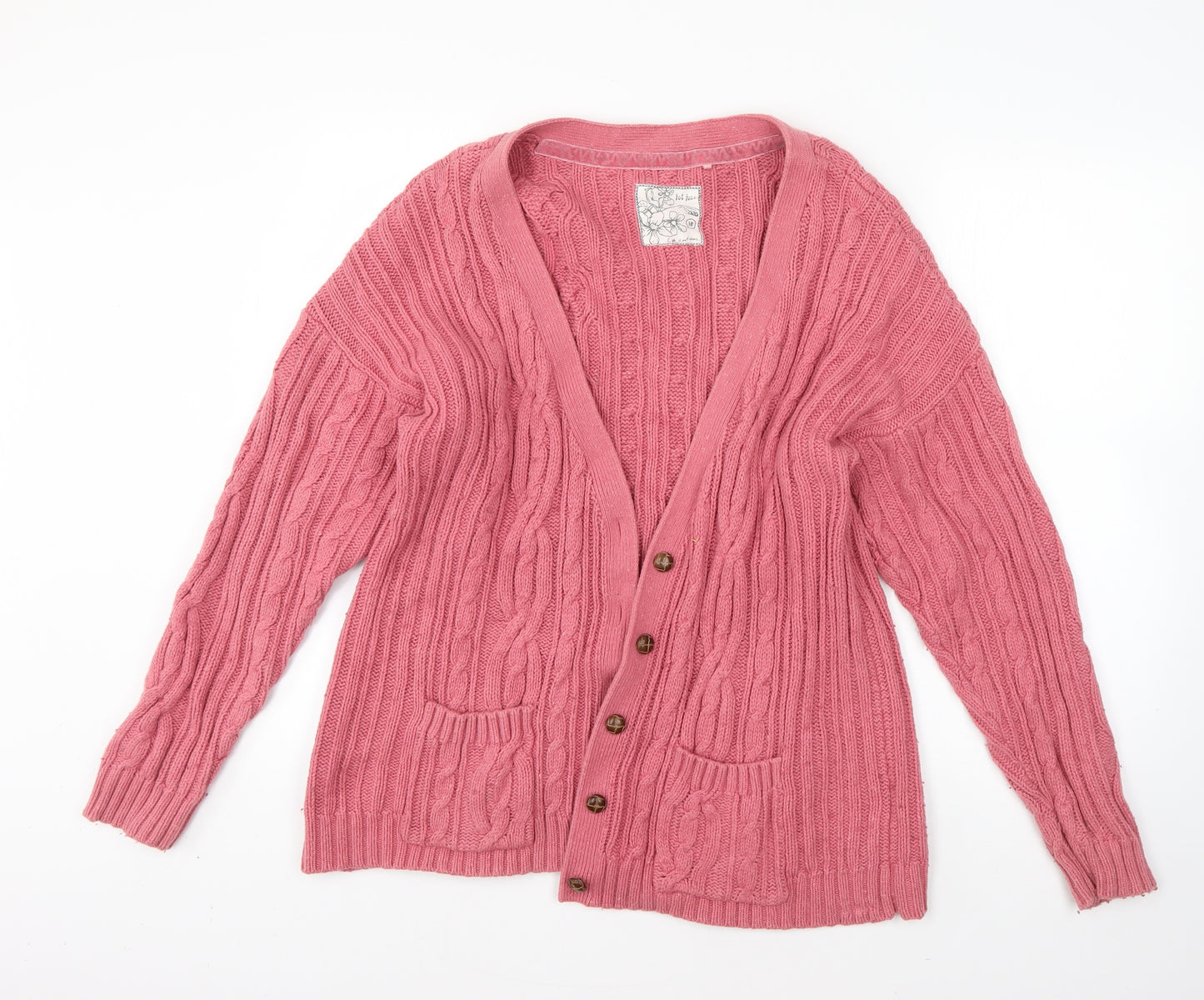 Fat Face Womens Pink V-Neck  Cotton Cardigan Jumper Size 18