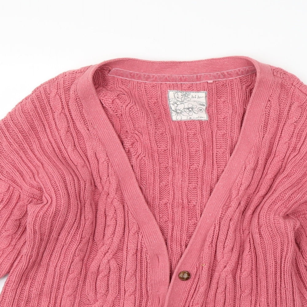 Fat Face Womens Pink V-Neck  Cotton Cardigan Jumper Size 18