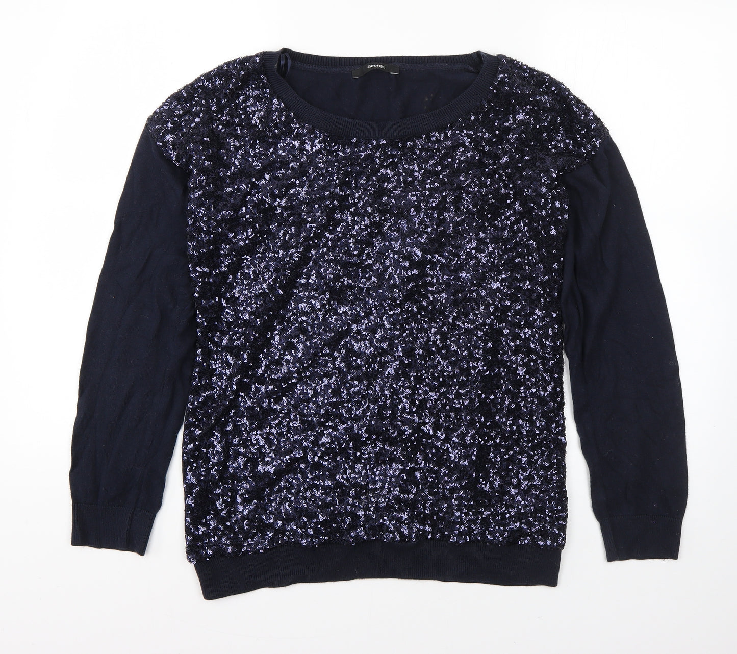 George Womens Blue Round Neck  Cotton Pullover Jumper Size 16