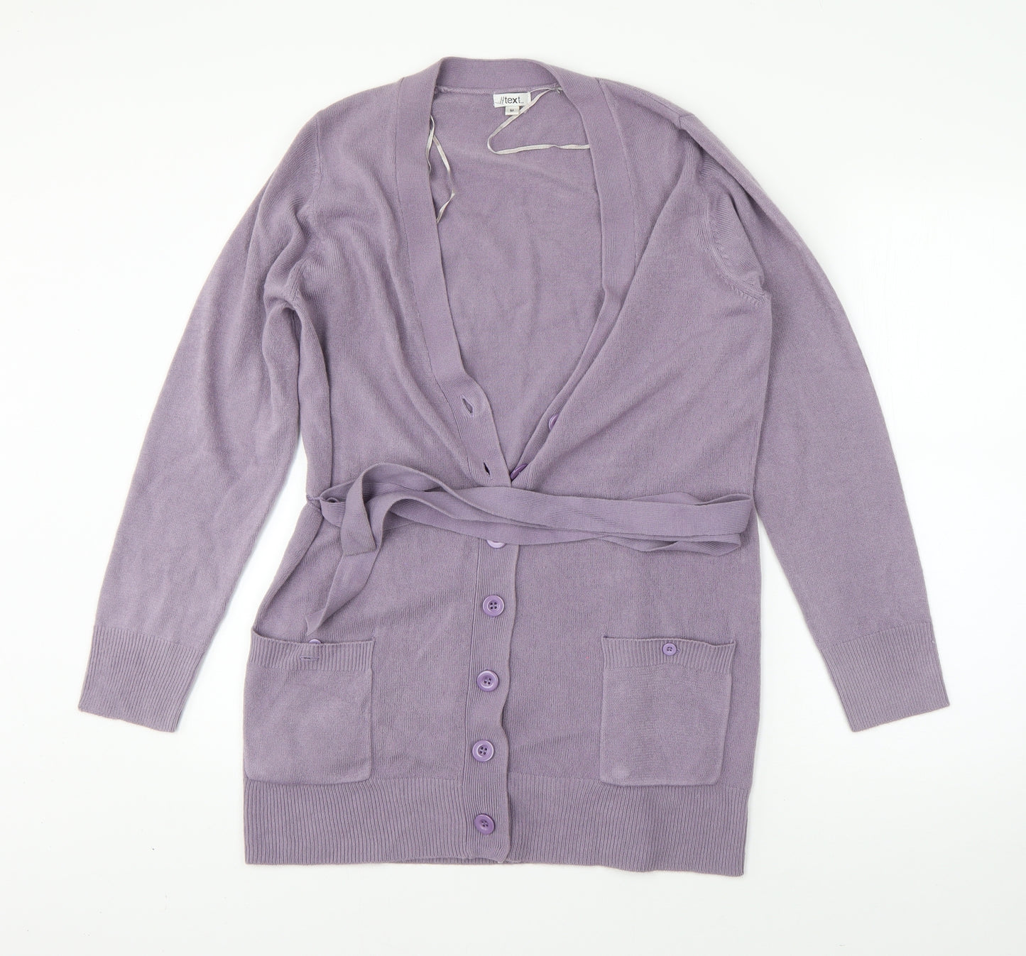 Text Womens Purple Round Neck  Acrylic Cardigan Jumper Size M