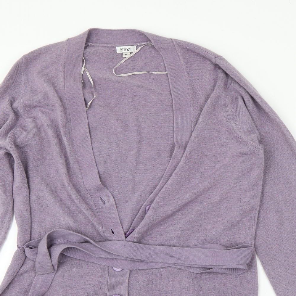Text Womens Purple Round Neck  Acrylic Cardigan Jumper Size M