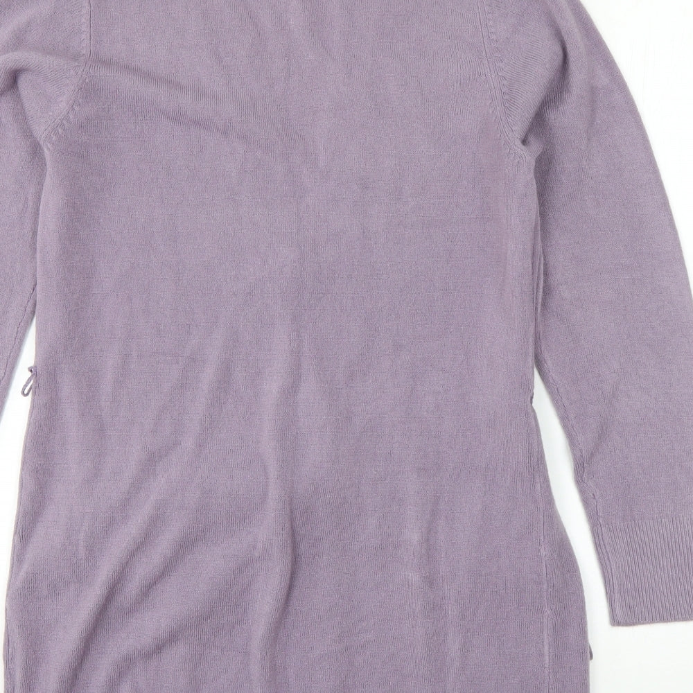 Text Womens Purple Round Neck  Acrylic Cardigan Jumper Size M