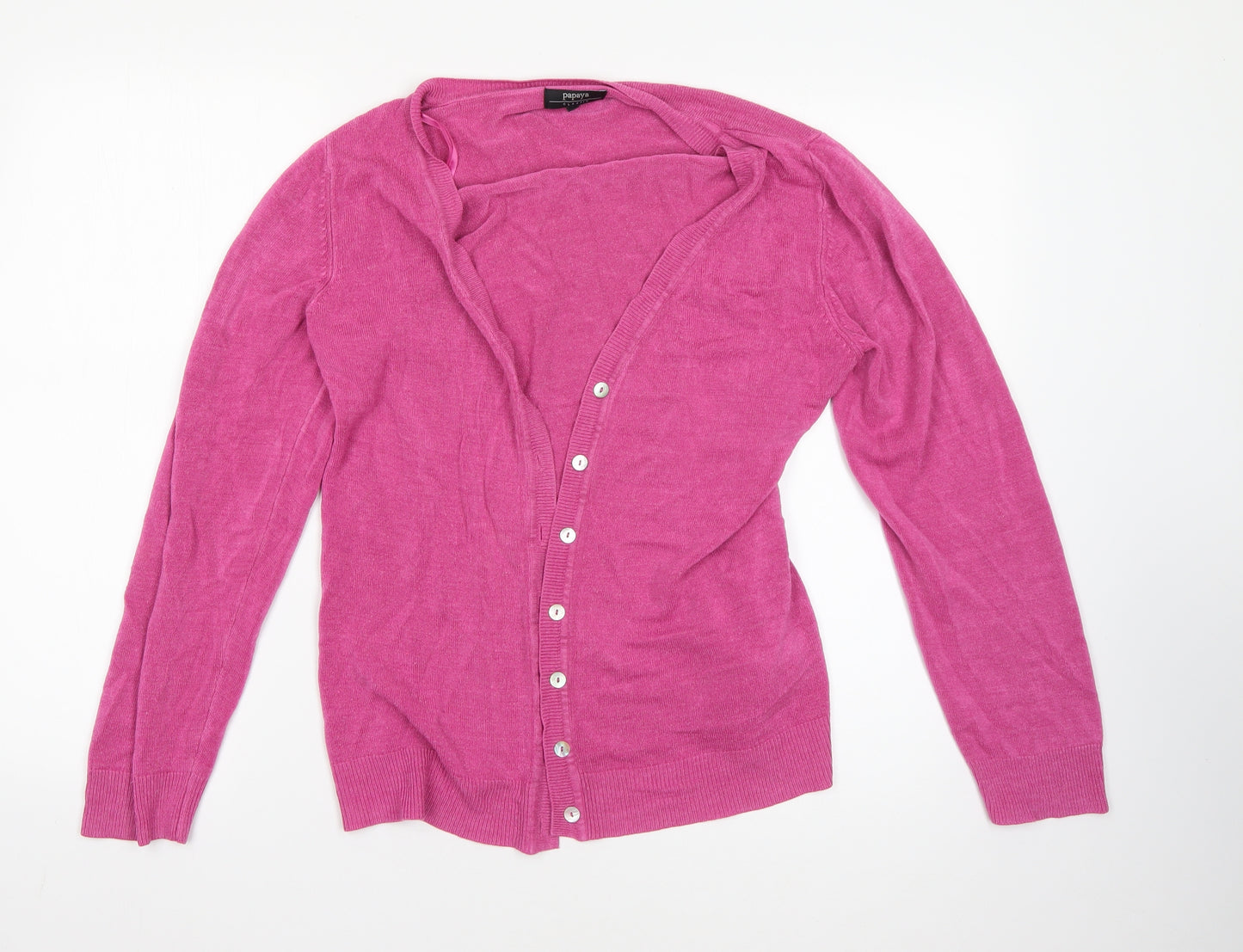 Papaya Womens Pink V-Neck  Acrylic Cardigan Jumper Size 16