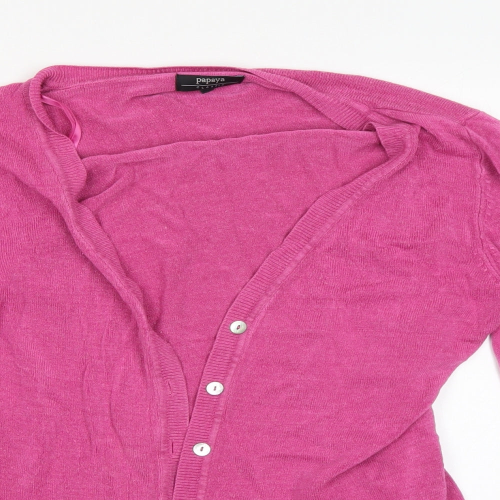 Papaya Womens Pink V-Neck  Acrylic Cardigan Jumper Size 16