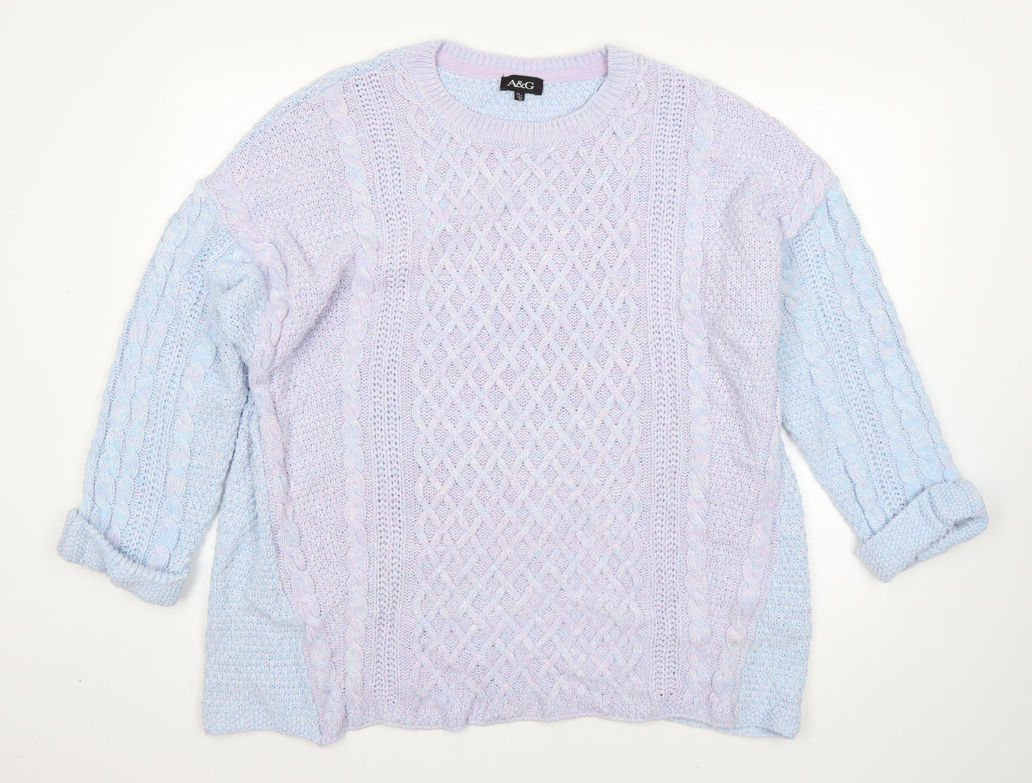 A&G Womens Blue Round Neck  Acrylic Pullover Jumper Size 14