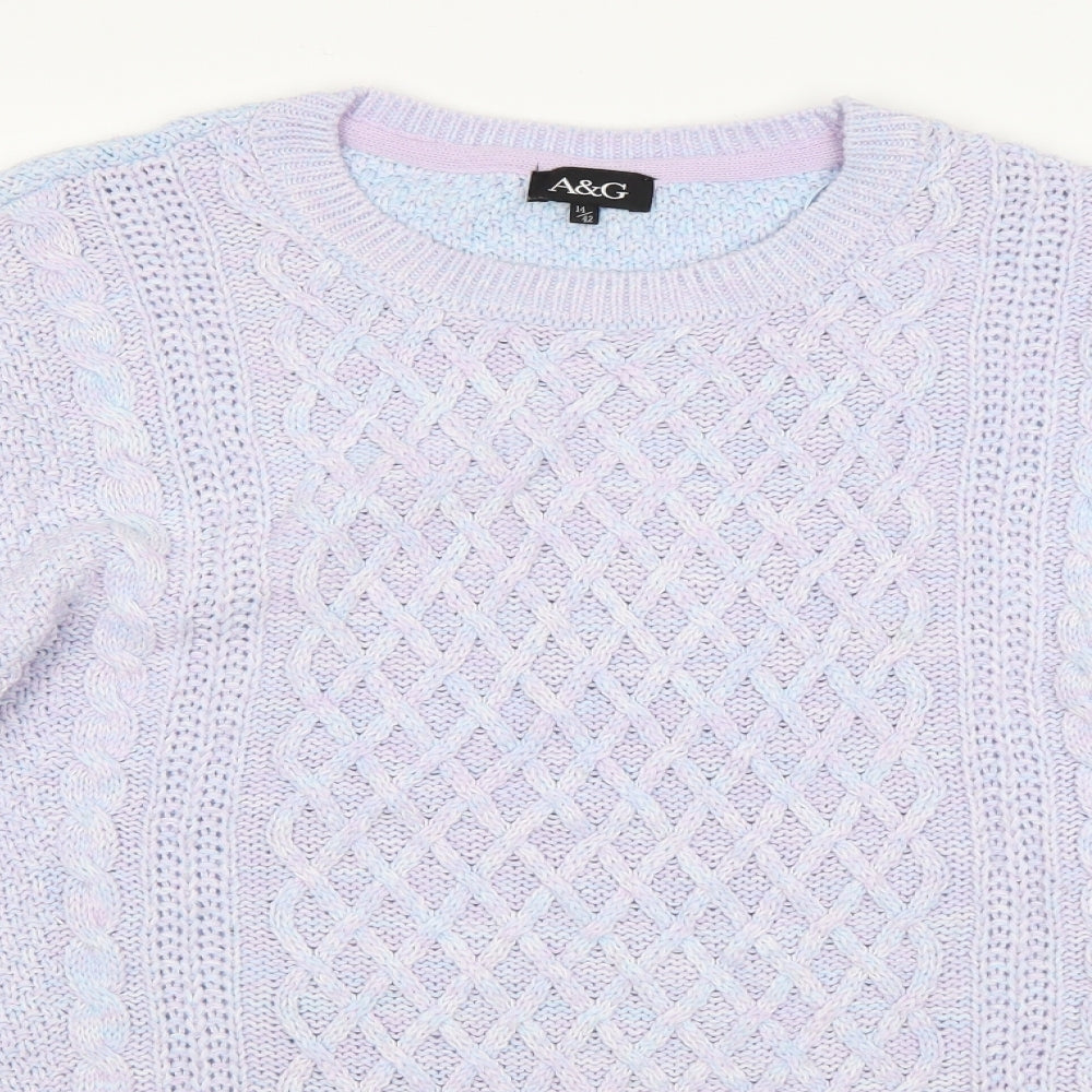 A&G Womens Blue Round Neck  Acrylic Pullover Jumper Size 14