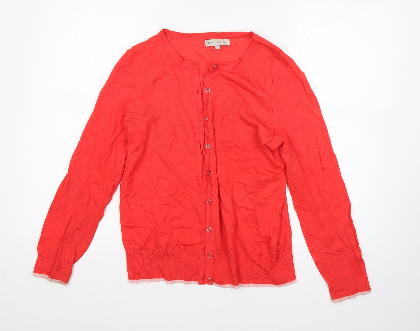 Nutmeg Womens Orange Round Neck  Viscose Cardigan Jumper Size 14