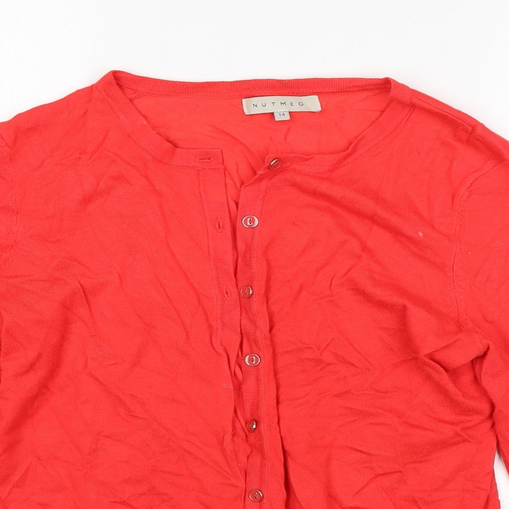 Nutmeg Womens Orange Round Neck  Viscose Cardigan Jumper Size 14
