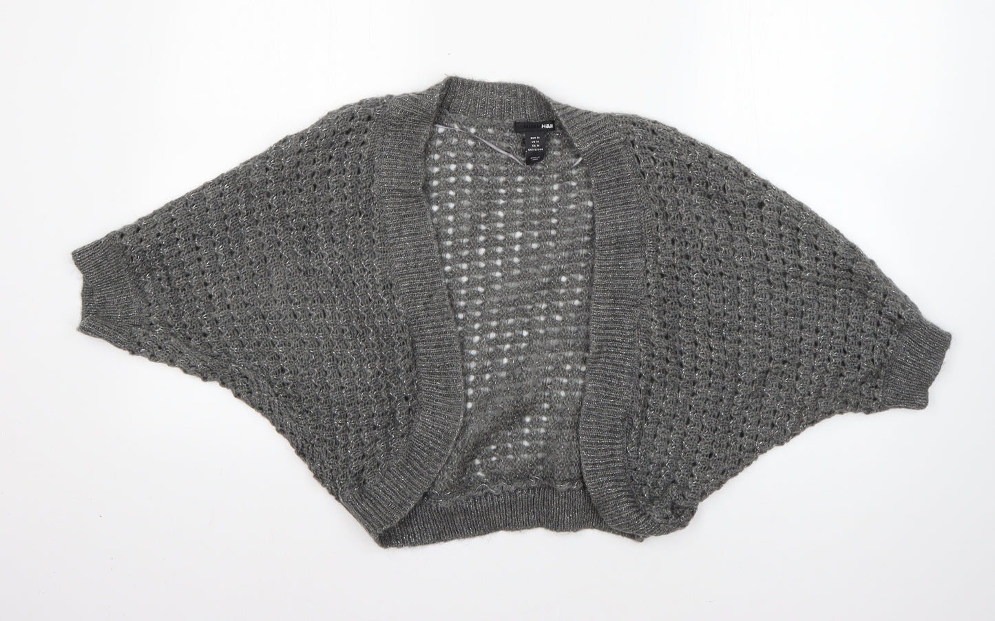 H&M Womens Grey Round Neck  Acrylic Shrug Jumper Size M