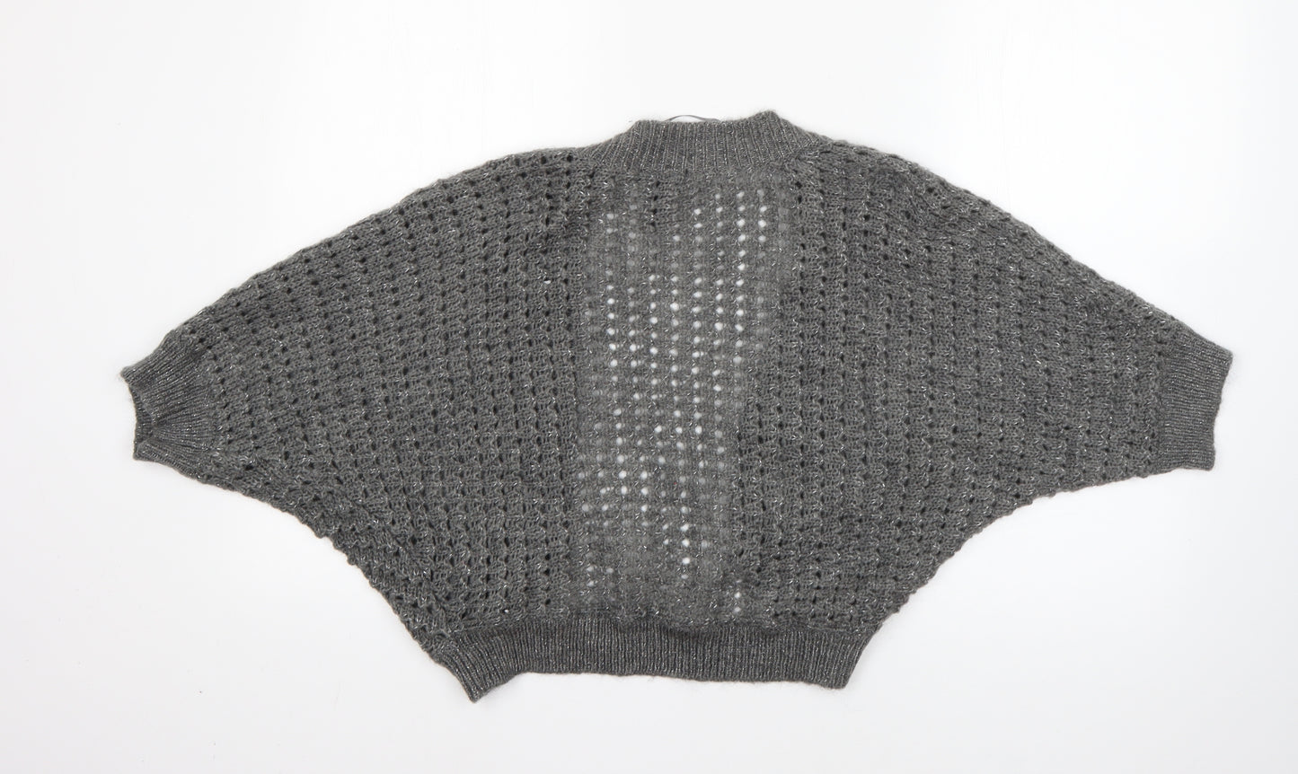 H&M Womens Grey Round Neck  Acrylic Shrug Jumper Size M